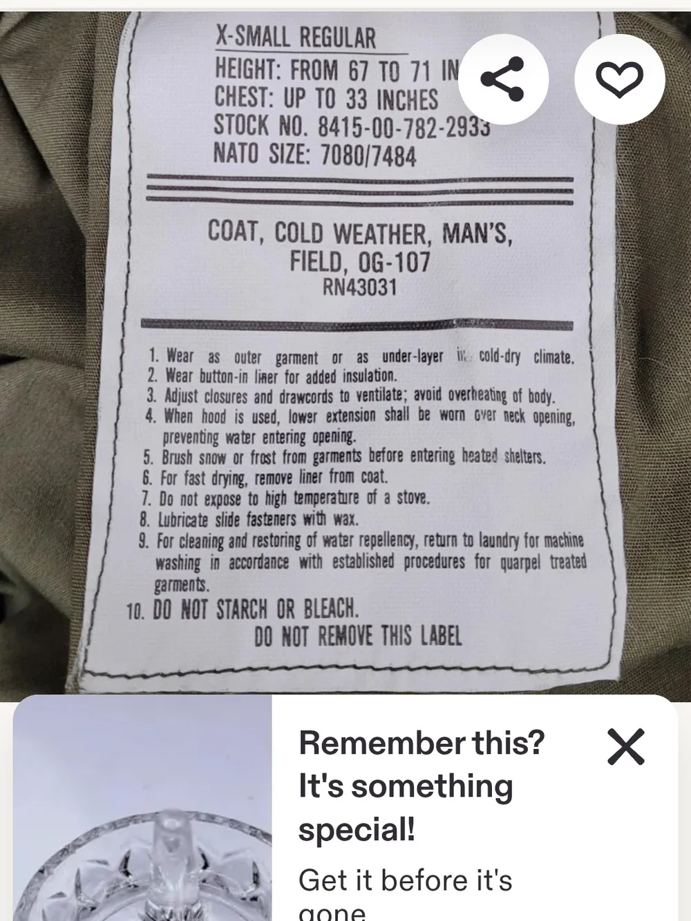 1982...U.S. Army Olive Green M-65 Field Jacket